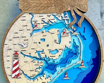 The North Carolina svg file for lasers, Jar themed map Svg, Glowforge map svg, laser map cut file, nautical svg, wedding gift, coastal map
