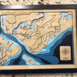 Seabrook Island SC, fichier svg pour lasers, carte du lac Svg, cadeau d'anniversaire carte svg, fichier découpé carte laser, carte de la profondeur du lac svg, cadeau de mariage, vacances