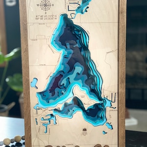 Coldwater Lake Michigan svg file for lasers, Lake map Svg, Glowforge map svg, laser map cut file, lake depth map svg, wedding gift,
