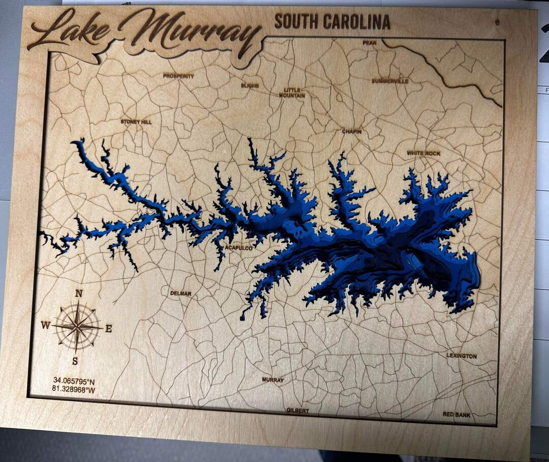 Lake Murray Map Svg File for Lasers, Topographic Map, Lake Map Svg, Map Svg, Lake