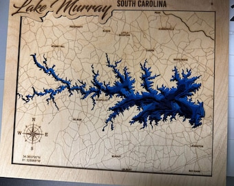 Lake Murray map svg file for lasers, Topographic map, Lake map Svg, Glowforge map svg, lake depth map svg, wedding gift,