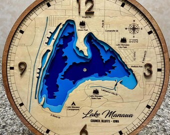Lake Manawa Clock themed svg file for lasers,Sailing svg,adventure map svg, laser map cut file,nautical, seaman,sailor gift, captain gift