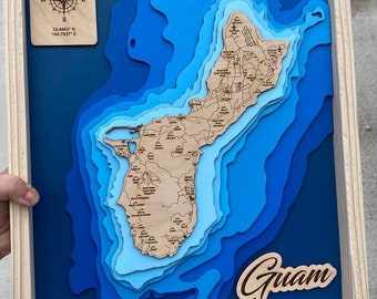 Guam map svg, Lake map Svg, Glowforge map svg, laser map cut file, lake depth map svg, Lake Depth map, multilayer map