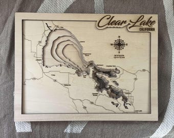 Clear Lake In California svg file for lasers, Lake map Svg, Glowforge map svg, laser map cut file, lake depth map svg, wedding gift,