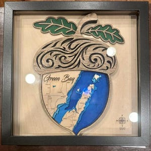 File SVG della mappa Acorn di Green Bay, Wisconsin per laser, mappa del lago SVG, mappa Glowforge SVG, tema autunnale, autunno, accogliente, mappa della profondità del lago SVG, regalo di nozze,
