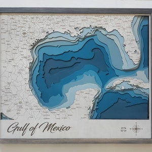 Fichier Svg de carte du golfe du Mexique, lac Svg, carte du lac Glowforge svg, carte découpée au laser, carte de la profondeur du lac svg, carte de la profondeur du lac, carte de la côte, carte de la plage