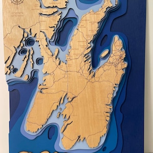 Carte du Canada de Saint-Jean de Terre-Neuve, prête pour la forge luminescente, carte cnc, carte découpée au laser, fichiers de carte laser, svg de carte bathymétrique, svg de carte en bois, carte en couches