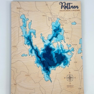 Rottnen Lake in Sweden svg file for lasers, Lake map Svg, Glowforge map svg, laser map cut file, lake depth map svg, wedding gift,