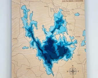Rottnen Lake in Sweden svg file for lasers, Lake map Svg, Glowforge map svg, laser map cut file, lake depth map svg, wedding gift,