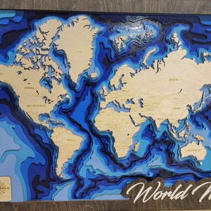 24" × 32" wereldkaart svg-bestand voor grotere lasers, wereldkaart svg, laserkaart gesneden bestand, dieptekaart svg, huwelijkscadeau, bathymetrische kaart, 3D-kaart svg
