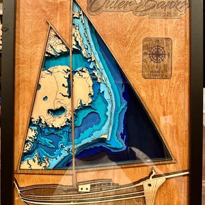 The Outer Banks Boat themed svg file for lasers,Father's Day gift, Glowforge map svg, laser map cut file, lake depth map svg, layered map,