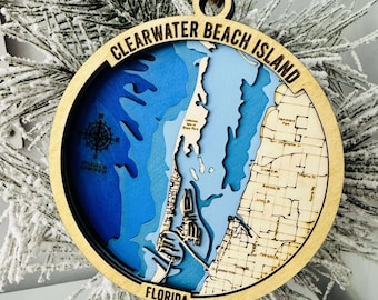 The Clearwater Beach Florida ornament,Christmas Ornament svg,Holiday map ornament,Sailor ornament,beach theme ornament, home decor,nautical