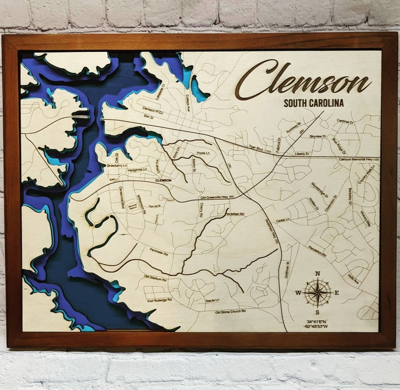 Clemson South Carolina Map Svg Lake Map Svg Map Etsy