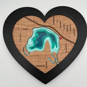 Lily Lake Illinois hartkaart svg-bestand voor lasers, valentijnscadeau, Glowforge kaart svg, meerdiepte kaart svg, huwelijkscadeau, cadeau voor haar