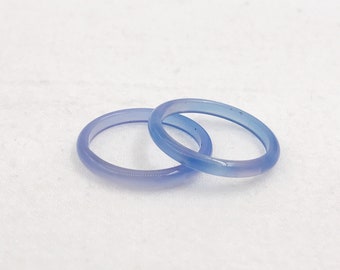3mm wide Genuine Blue Agate Gemstone Solid Band Ring