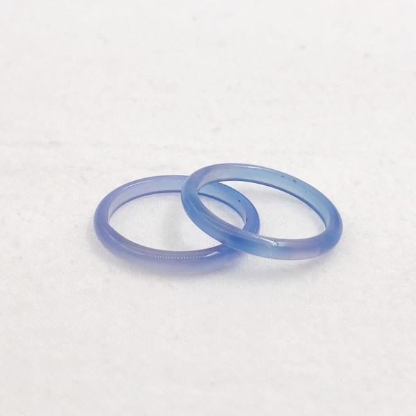 3mm wide Genuine Blue Agate Gemstone Solid Band Ring