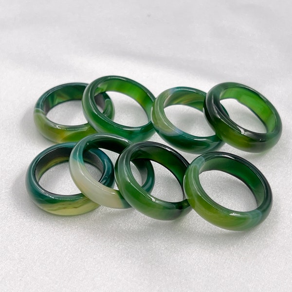Natural Green Agate Band Ring, 6 mm width, D