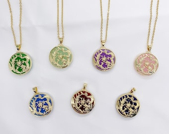 Genuine Purple and Green Jade Dragon and Phoenix Circle Necklace