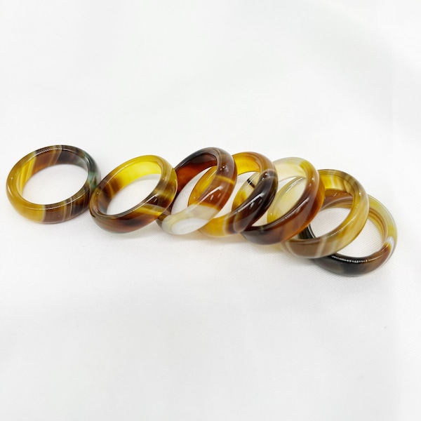 6mm Genuine Brown  agate solid band ring, Gemstone Agate Ring