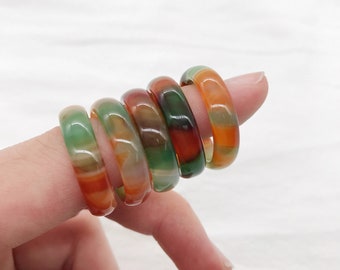 6mm Red and Green multiple color Agate Band Ring