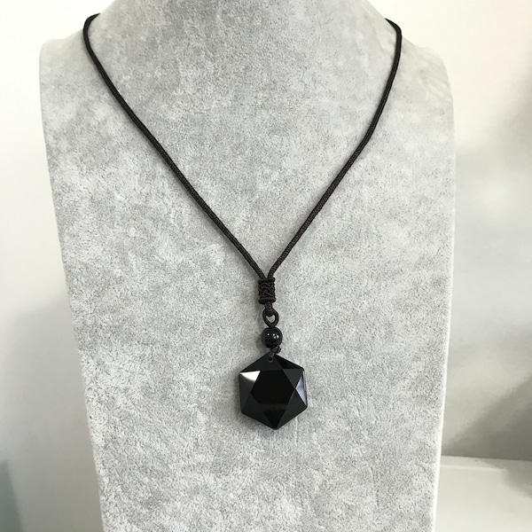 Black Obsidian Hexagon Pendant Necklace