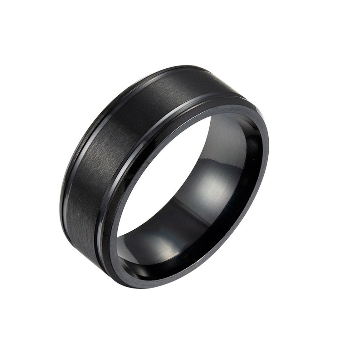 Stainless Steel Black Wedding Rings Bands for Mens and Women 8mm Band ...