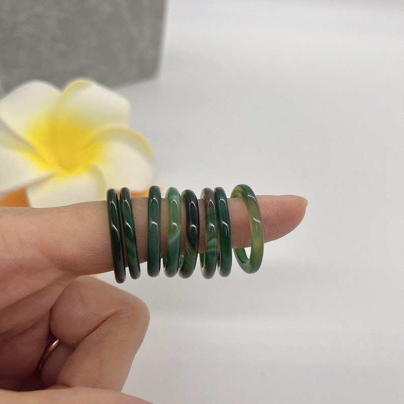 3mm Genuine Green Agate Solid Band Ring, Natural Gemstone Agate Ring image 4