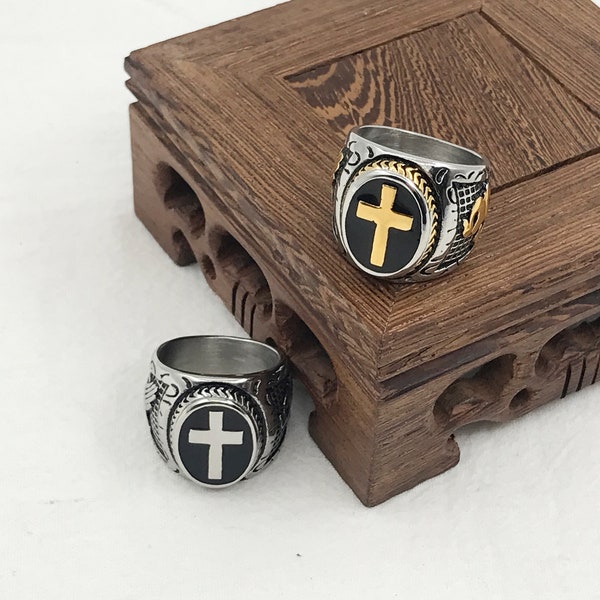 Stainless Steel Christian Cross Ring For Men - Women Ring - Statement Ring - Mens Ring - Gift For Him  - Stackable Rings