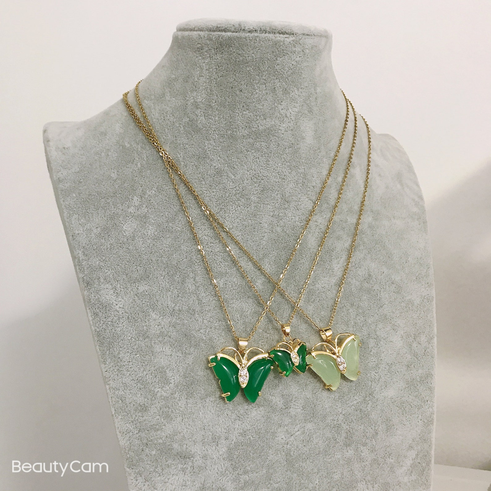 Genuine Green Jade Butterfly Jade Pendant Gold Plated Chain Etsy