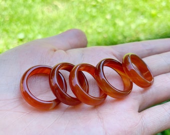 6mm Red Agate Carnelian Solid Band Ring, Gemstone Ring