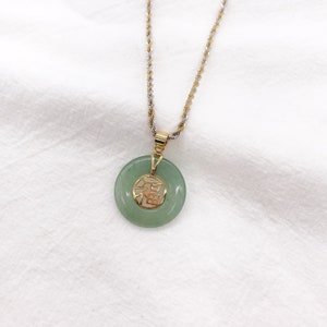 Good fortune dark green circle jade pendant necklace (large)