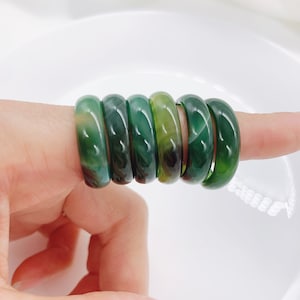 Genuine Green Agate Solid Band Ring, Natural Gemstone Agate Ring