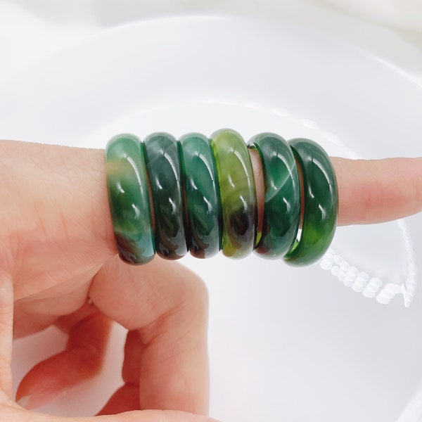 Genuine Green Agate Solid Band Ring, Natural Gemstone Agate Ring