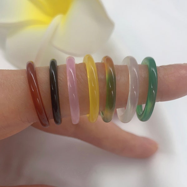 3mm Natural agate gemstone solid band ring, stacking crystal ring