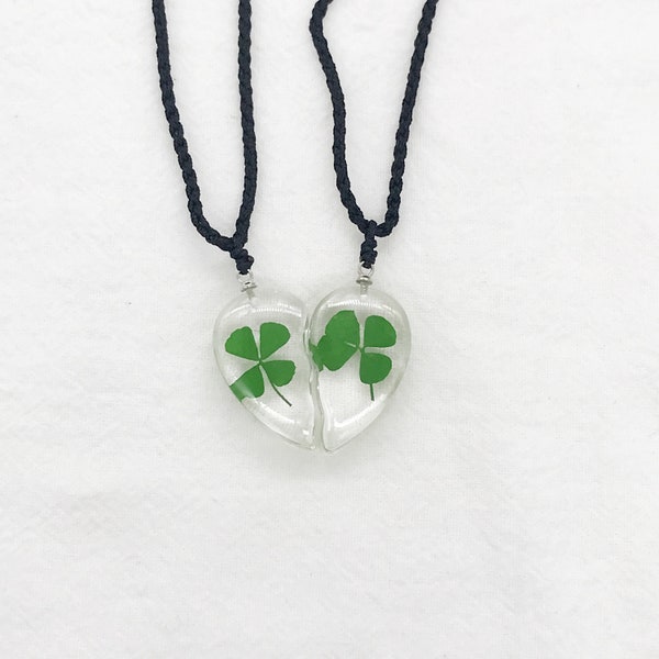 Heart Shape Real Four Leaf Clover Necklace, Genuine Four Leaf Clover, Good Luck Charm, Luck of the Irish, Four Leaf Clover Pendant