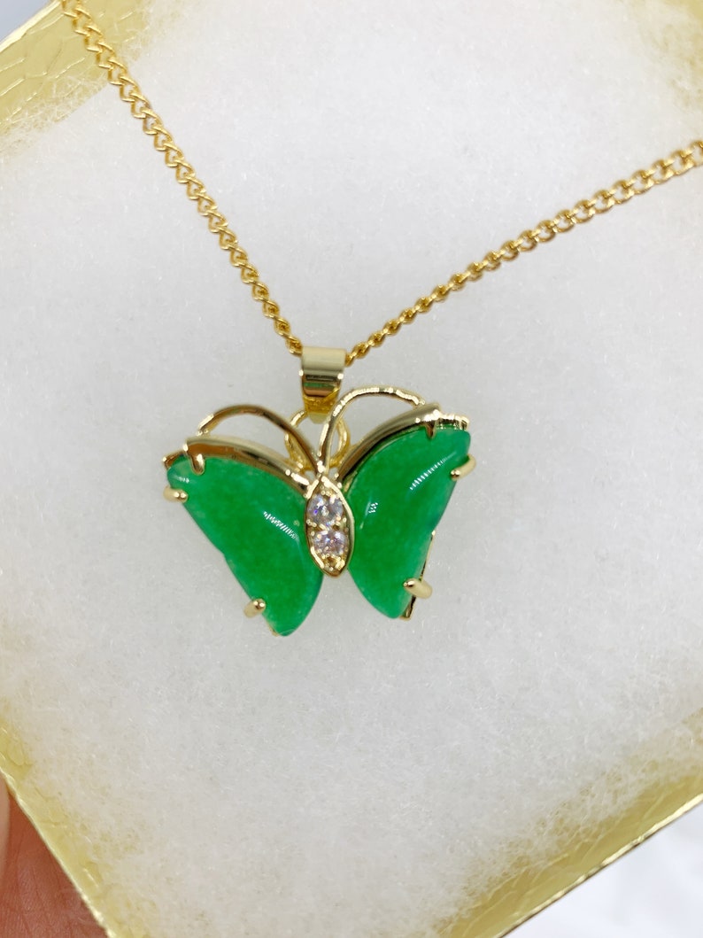Genuine Green Jade Butterfly Jade Pendant Gold Plated Chain Etsy