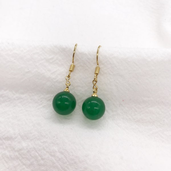 Genuine Green Jade Ball Dangle Earring, Lucky Gift