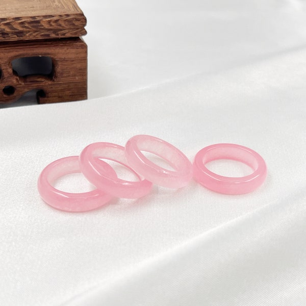 6mm Genuine Green pink Jade Band Ring