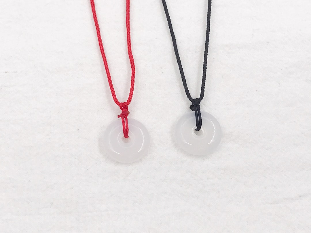 White Jade Pendant String Necklace 20 Mm, Black Red String Etsy