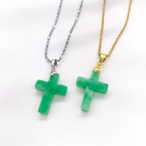 Genuine Green Jade Cross Pendant Necklace, Gold Plated, White Gold ...