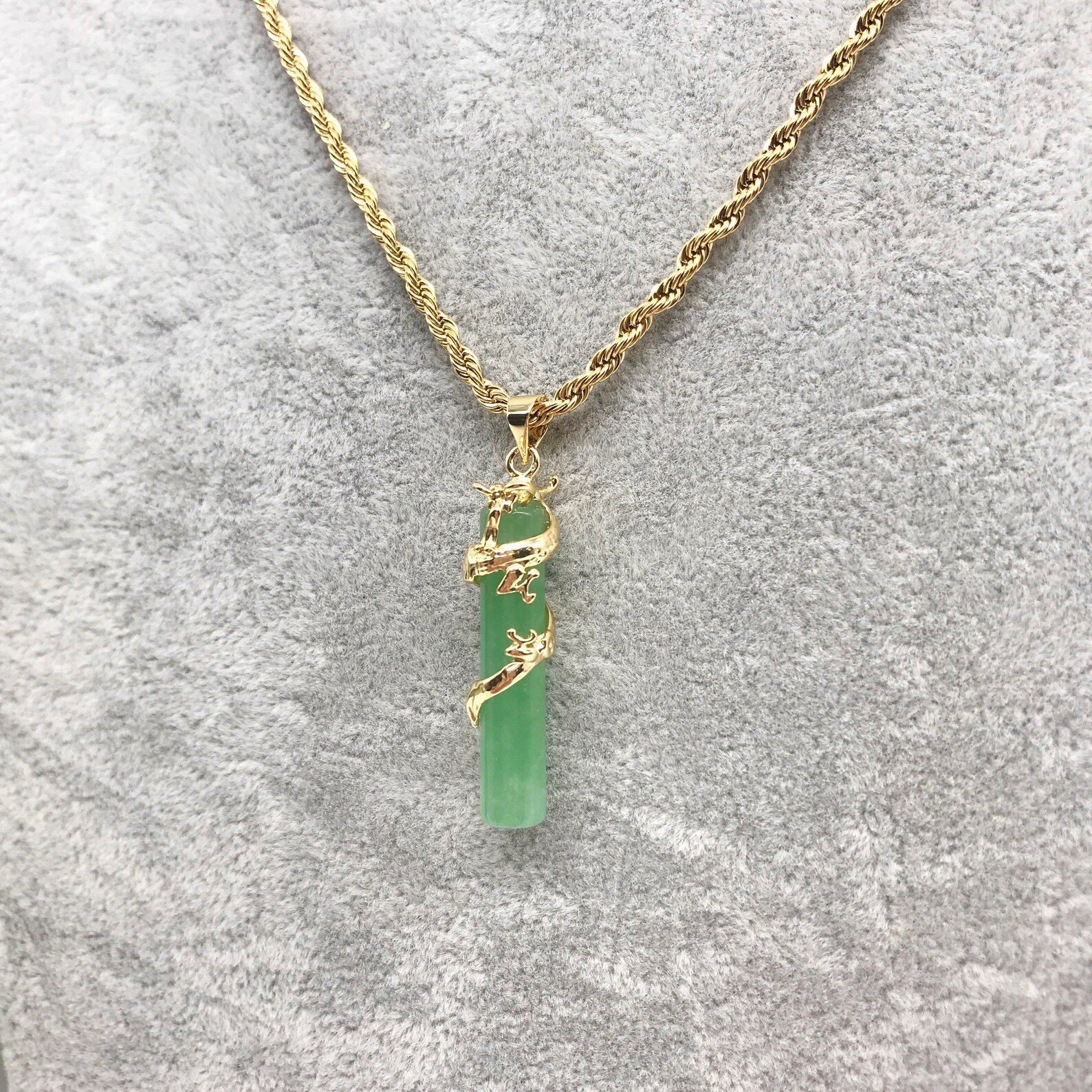 18K Gold Plated Pea Green Jade Dragon Pendant Necklace With - Etsy