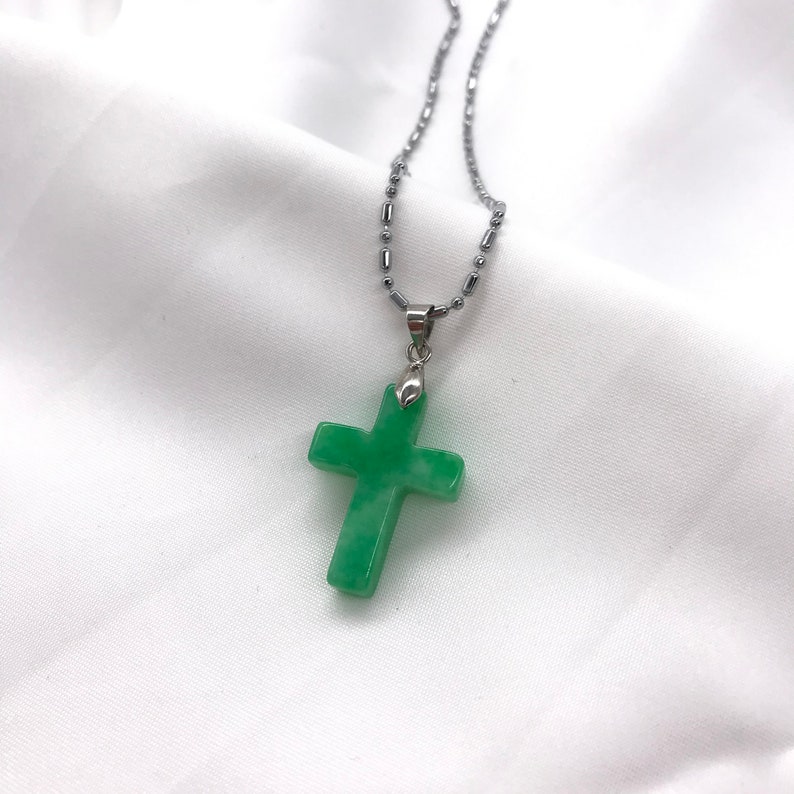 Genuine Green Jade Cross Pendant Necklace Gold Plated White - Etsy