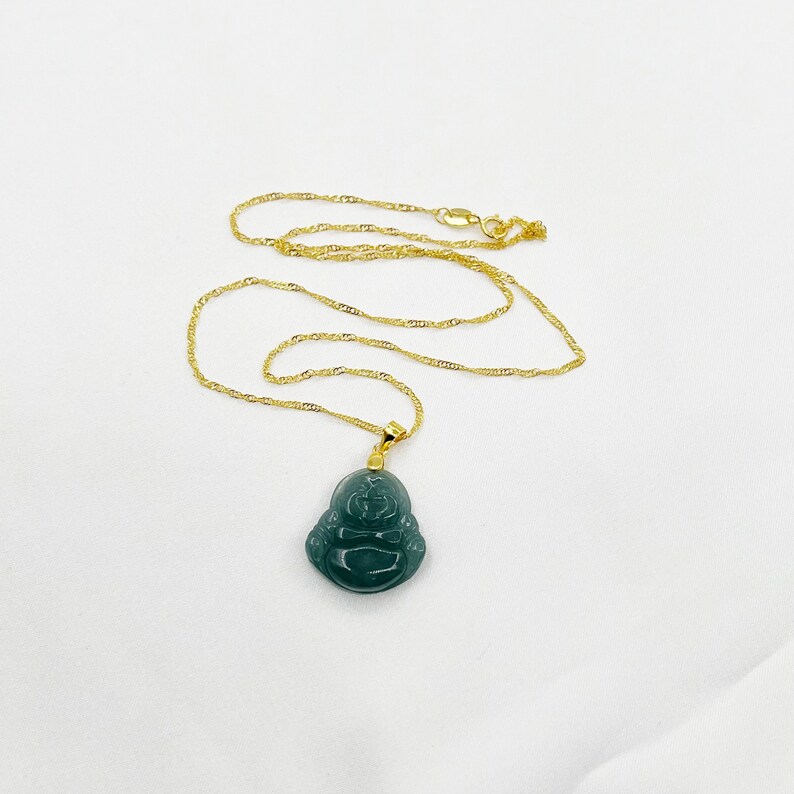 Natural Jade Buddha Pendant Amulet Necklace, Sterling Silver Gold ...