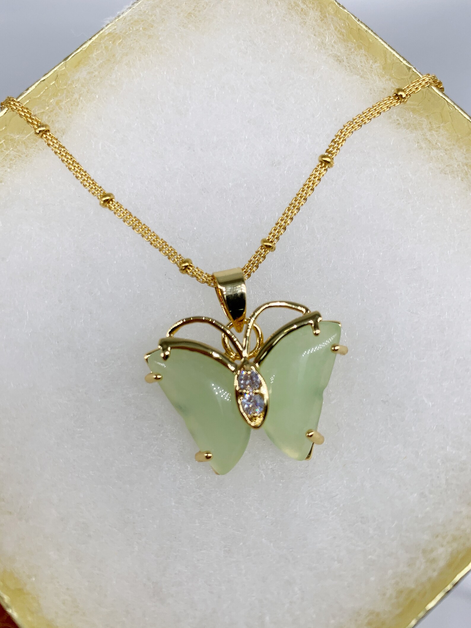 Genuine Green Jade Butterfly Jade Pendant Gold Plated Chain Etsy