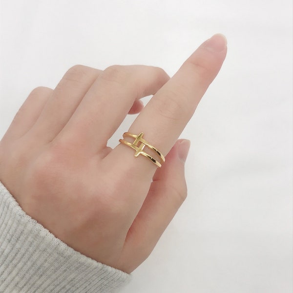 18k Gold Filled Cross ring pour femme - Double Cross Ring - Cadeau pour fille - Bijoux chrétiens - bague croisée jumelle, cadeau fille