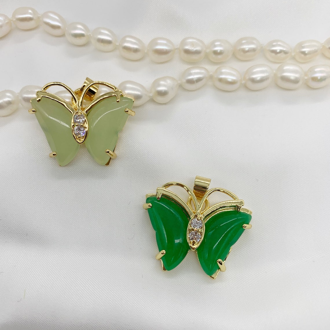 Genuine Green Jade Butterfly Jade Pendant Gold Plated Chain Etsy