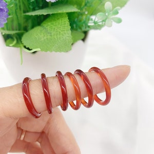 3mm wide Red Agate Carnelian Solid Band Ring, Gemstone Stacking Ring