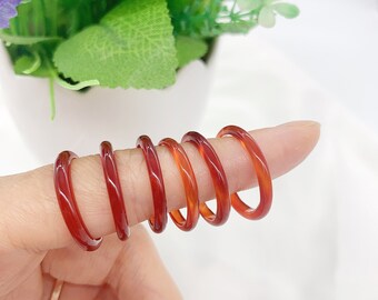 3mm wide Red Agate Carnelian Solid Band Ring, Gemstone Stacking Ring