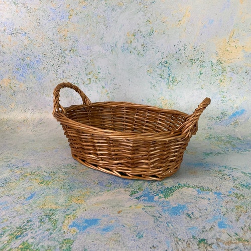 Small Handwoven Wicker Basket With Handle Easter Table Decor Etsy