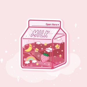 Starry Strawberry Milk Sticker - Colourful Milk Carton - Water Resistant Sticker
